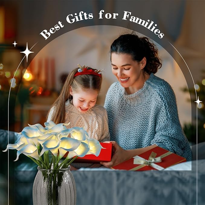 20pcs Lighted Artificial Calla Lily Bouquet Lamp Faux Floarl Night Light Real Touch Flower Night Lamp LED Calla Lily Lighted Artificial Flower for Holiday Home Kitchen Decor(Light Blue)
