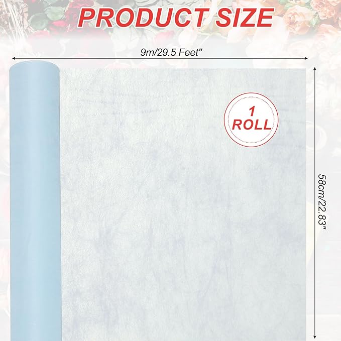 PATIKIL Flower Wrapping Paper 29.5 Ft x 22.8 Inch, Cotton Wrapping Flower Paper Tissue Paper for Flower Bouquet Gift Wrapping Valentine's Day Graduation Gift Floral Wrap, Light Blue