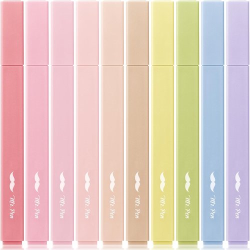 Mr. Pen Aesthetic Highlighters - 10 Colorful Chisel Tip Pens for Bible Pages | No Bleed Design
