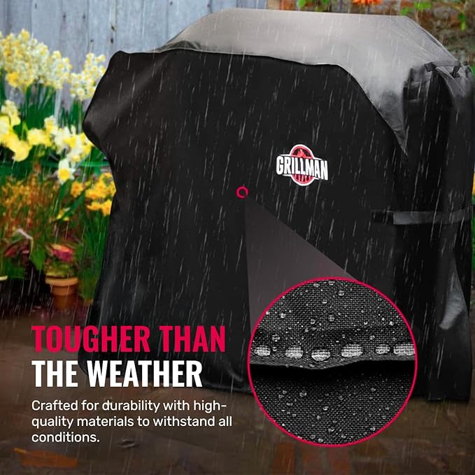 Grillman Premium Grill Cover for Outdoor Grill - Heavy-Duty Waterproof BBQ Grill Cover - Rip-Proof and Wind-Resistant - Large Barbecue Gas Grill Cover for Backyard - Black (60" L x 28" W x 44" H)