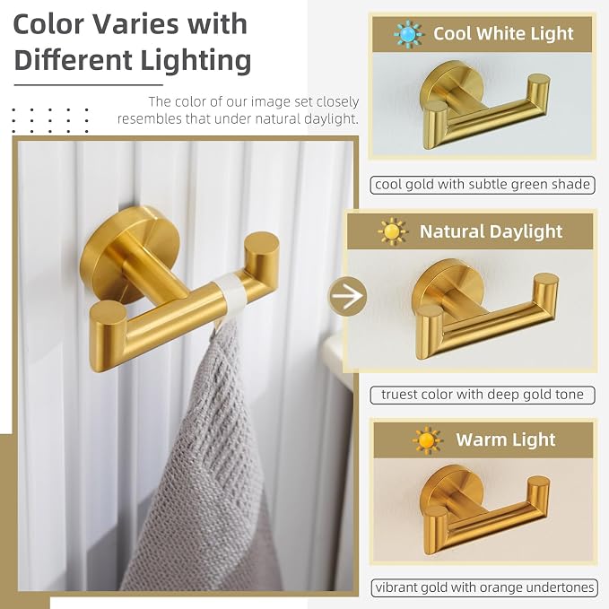 Angle Simple Bathroom Double Hook Brushed Dark Gold, SUS304 Stainless Steel Bath Towel Holder, Double Robe Hanger Wall Mount