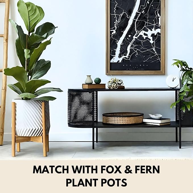 Fox & Fern Large Adjustable Plant Stand Indoor — 11 to 15 Inch Premium Mid Century Bamboo Plant Stand; Plug In Design; Easy Assembly; Two Heights - For 11, 12, 13, 14 & 15 Inch Pots (Not Included)