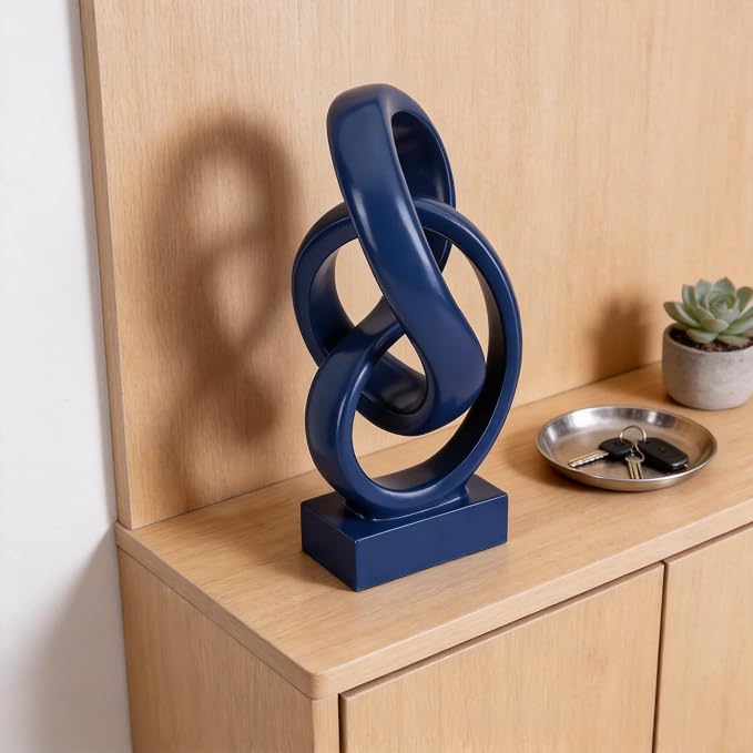 WUBIANJIE Modern Abstract Knot Sculpture, Artistic Mobius Inspired Resin Decor, Elegant Home and Office Decor, (Blue)