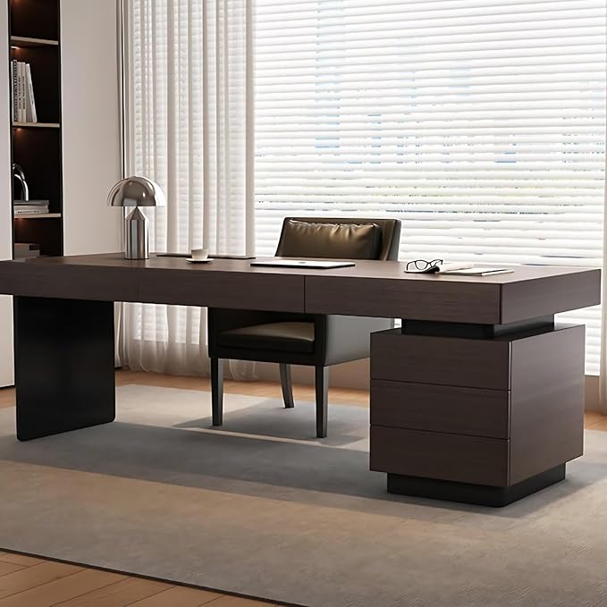 Modern Executive Desk with Drawers 70.86IN(Storage Base)(Wooden Texture) Home Office Desks Include Multi-Function Socket,Large Desktop