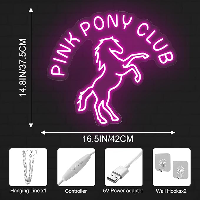 Pink Pony Club Led Neon Sign Pop Art, Western Cowgirl Custom Neon Lights Party Decor Neon Wall Sign Bar Cowgirl Room Decor, Midwest Princess Led Signs For Bedroom Wall Girl Cave Club Bar Pub Gift