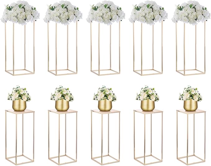 Nuptio Gold Vases - 10 Pcs, 23.6 Inch Tall, Geometric, Wedding Centerpieces for Tables