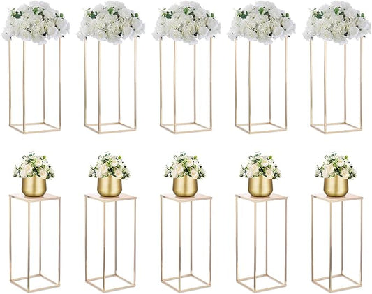 Nuptio Gold Vases - 10 Pcs, 23.6 Inch Tall, Geometric, Wedding Centerpieces for Tables