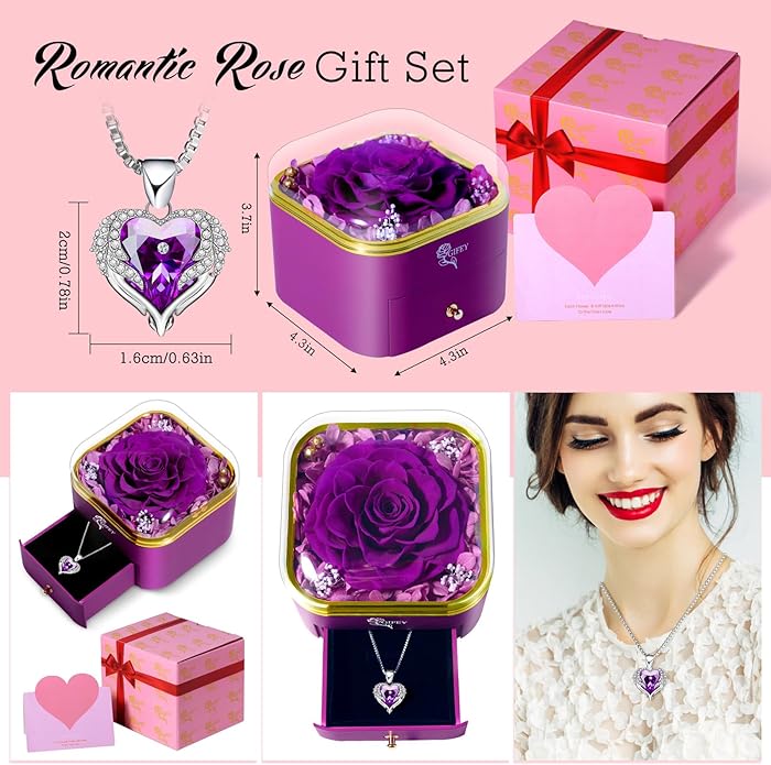 Mothers Day Mom Gifts,Eternal Rose Flower with Necklace Gifts for Women,Mother, Grandma,Wife and Girlfriend, Birthday Gift,Wedding, Thanksgiving Gift