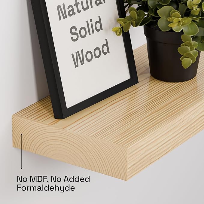 BAOBAB WORKSHOP Solid Wood Floating Shelves for Wall 12 Inch Wide, Small Wooden Shelf Bathroom, Light Oak Floating Shelves for Room Wall Mounted Kitchen Farmhouse, Natural Wood, 12W × 6.7D, Set of 2