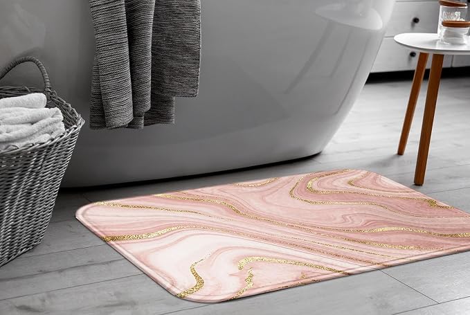 Britimes Bath Mat for Bathroom Marble Washable Floor Rug Carpets Floor Mat Bathroom Decorations 20x32 inches for Kitchen Indoor