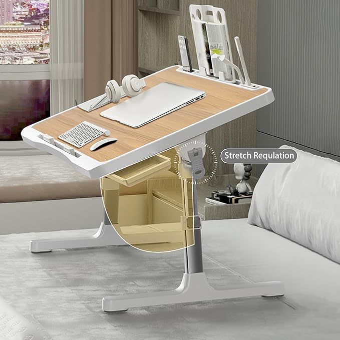Laptop Desk for Bed, Adjustable Beds Table with USB Charge Port, Foldable Laptop Table with Storage Drawer, Portable Laptop Bed Desk Tray for Eating Working Writing Reading (Yellow)