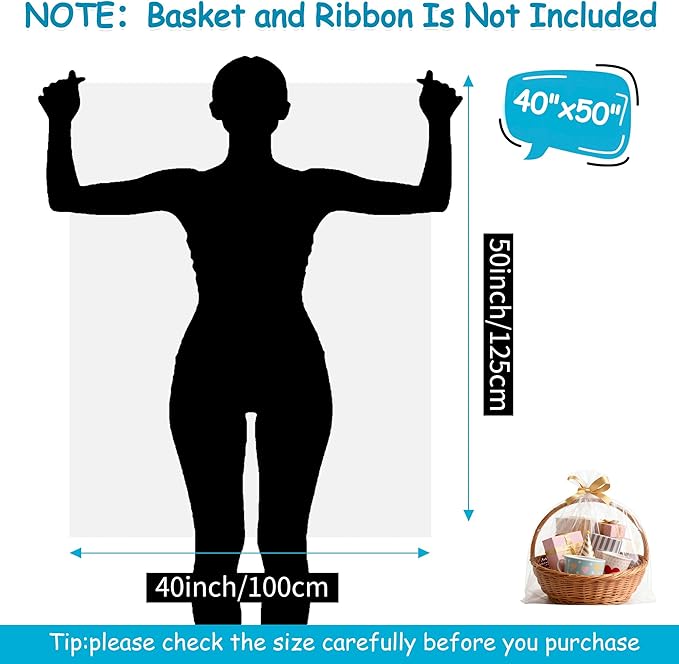 ZYLOP Extra Large Cellophane Bags 40x50 Inch - 6 PCS 2.8 Mil Thick Cellophane Wrap for Gift Baskets, Clear Plastic Gift Basket Bags for Thanksgiving, Christmas, Easter Presents/Party Favors Packaging