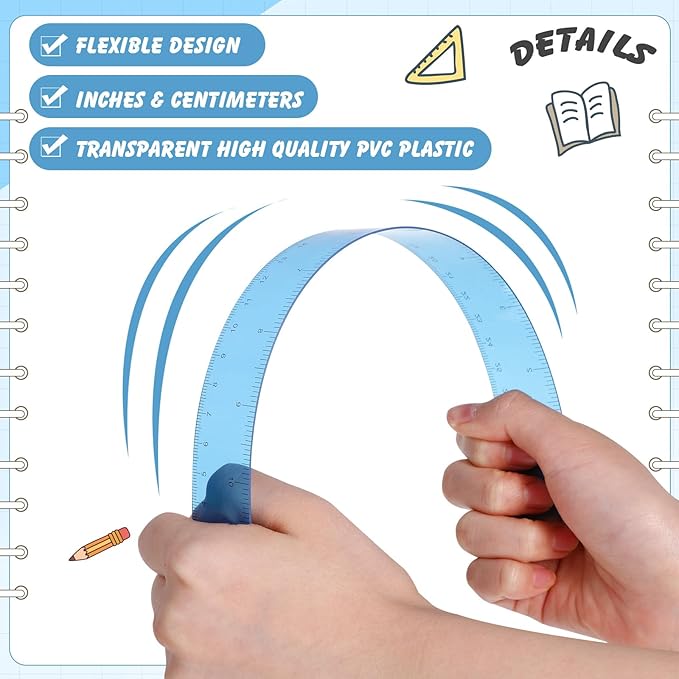 ForraFun 60 Pcs Plastic Clear Rulers 12 Inch, Transparent Assorted Color Ruler Bulk, with Imperial and Metric Scales for Home Office Supplies, Available in 6Colors(Rainbow)