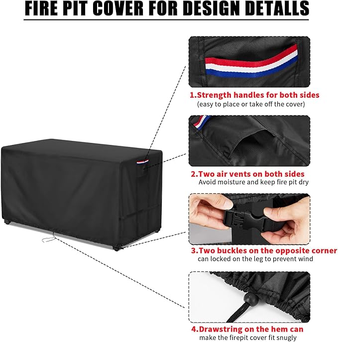 Youlvy Fire Pit Cover Rectangular 56 Inch - Waterproof Outdoor Fire Table Cover Rectangle Heavy Duty, 600D Patio Propane Gas Firepit Cover Rectangular Tear Weather Resistant - 57 x 32 x 24 Inch