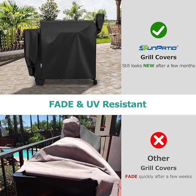 SunPatio Outdoor Waterproof Pellet Grill Cover Compatible with Traeger 34 Series Wood Pellet Grill and Smoker, Texas and More Full Length BBQ Barbecue Cover, All Weather Protection, Black