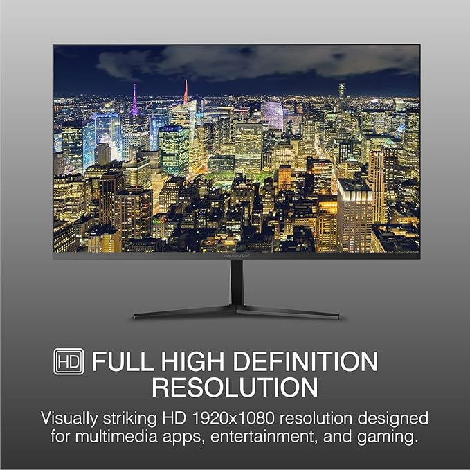 Packard Bell airFrame 27" FHD Monitor, 1920x1080, Ultrawide, VESA Mount Compatible, Tilt Adjustment, HDMI/VGA, Slim Bezel, for Home, Office, and Light Gaming