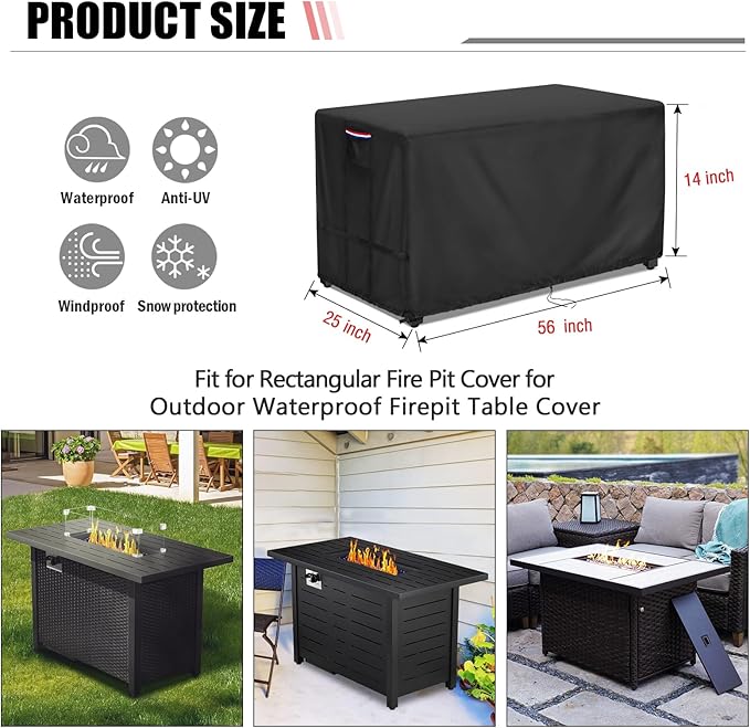 Youlvy Fire Pit Cover Rectangular 56 Inch - Waterproof Outdoor Fire Table Cover Rectangle Heavy Duty, 600D Patio Propane Gas Firepit Cover Rectangular Tear Weather Resistant - 56 x 25 x 14 Inch