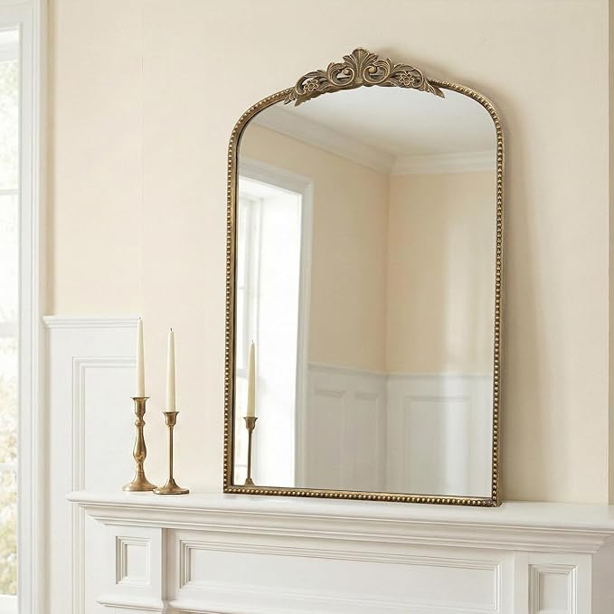 Micasso Ornate Antique Gold Mirror: 24"x36" French Baroque Arched Mirror - Traditional Vintage Decorative for Wall/Mantel/Entryway/Bathroom/Hallway/Living Room - Home Decor for Bathroom
