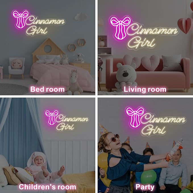 Cinnamon Girl with Bow Tie Neon Sign Sweet Cinnamon Girl Sign Room Art Decor Lana Del Rey Neon Sign Bedroom Wall Decor,Encouraging Light, Club-Warm White-17.7"x8.86"