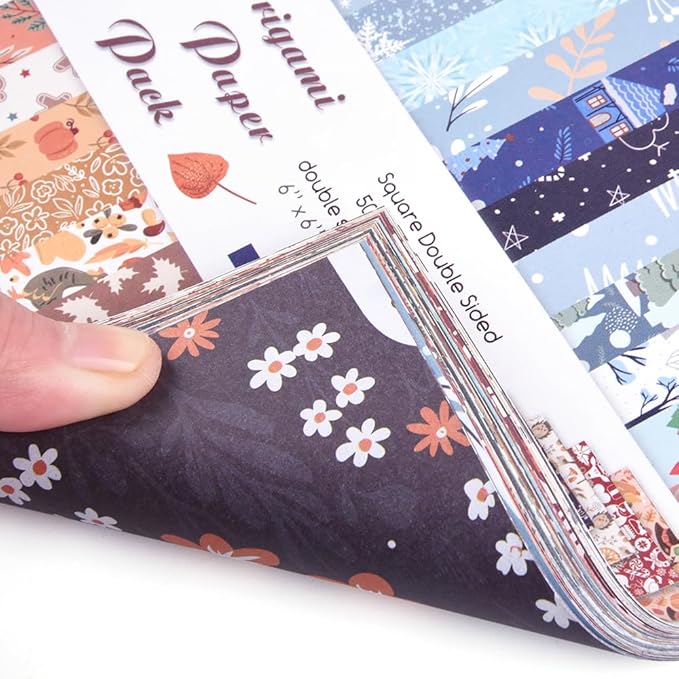 Origami Paper Kit 50 Sheets 70GSM 6 Inch Square Double Sided Color 50 Vivid Japanese Washi Chiyo Colors for Hand Crafts Origami Paper Arts Creativity.Winter