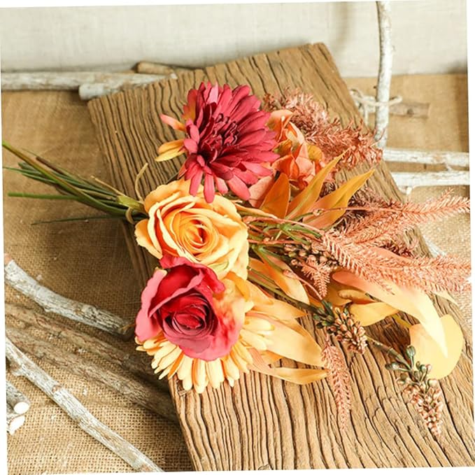 Artificial Flower Bouquet Sunflowers Roses, Fall Decor Bridal Bouquets Silk Flowers for Home, Party, Wedding, Porch, 2 Sets