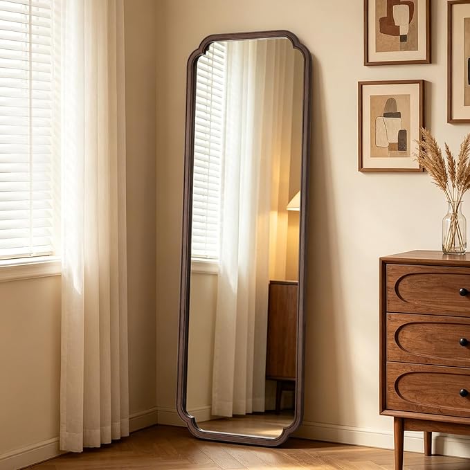 WallBeyond Full Length Mirror Wall Mounted 65"x22", Rustic Wooden Frame Floor Mirror, Large Full Body Mirror for Bedroom, Leaning or Hanging Against Wall (Walnut Solid Wood)