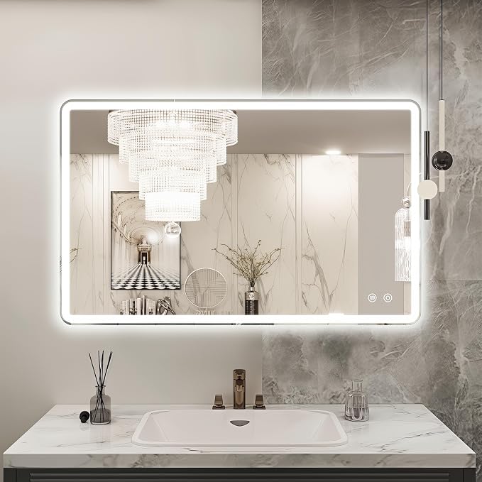 Niccy 20"x32" LED Bathroom Mirror, Rectangle Vanity Mirrors with Lights, Frontlit & Backlit Lighted Vanity Mirror, Memory Funtion, 3 Colors & Stepless Dimmable, Anti-Fog, Horizontal/Vertical