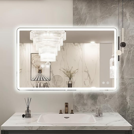 Niccy 20"x32" LED Bathroom Mirror, Rectangle Vanity Mirrors with Lights, Frontlit & Backlit Lighted Vanity Mirror, Memory Funtion, 3 Colors & Stepless Dimmable, Anti-Fog, Horizontal/Vertical