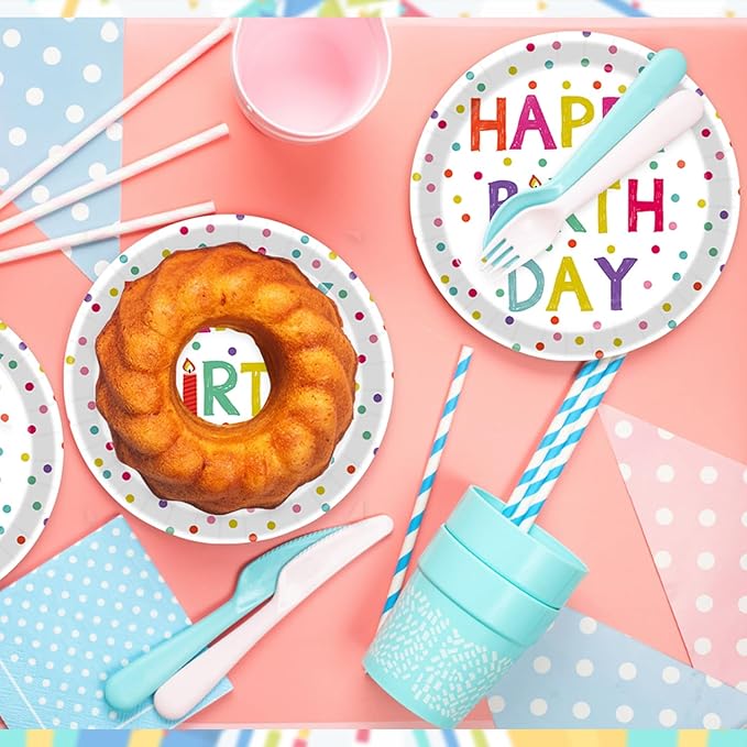 T-Antrix 40 Pcs Birthday Plates And Napkins Party Supplies, Disposable Happy Birthday Dots Design Paper Tableware Set Party Decoration Serves 20