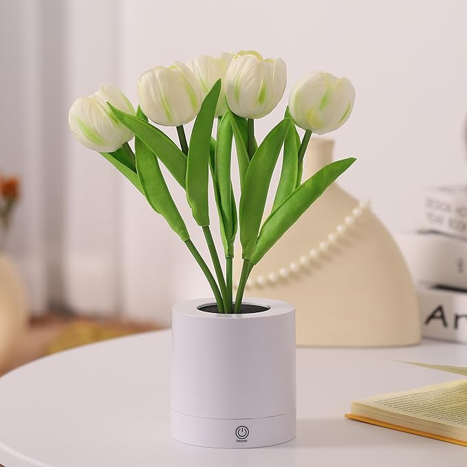 WSYEAR Flower Table Lamp Tulip Desk LED Night Light for Home Living Room Decor Artificial Flower with Vase Table Centerpieces for Birthday Holiday Party Wedding Room Decoration