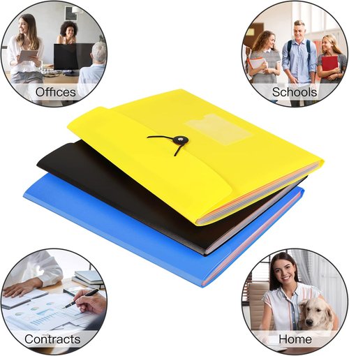 7 Pocket Accordion File Folder - Portable A4 Document Organizer in Black for Easy Storage