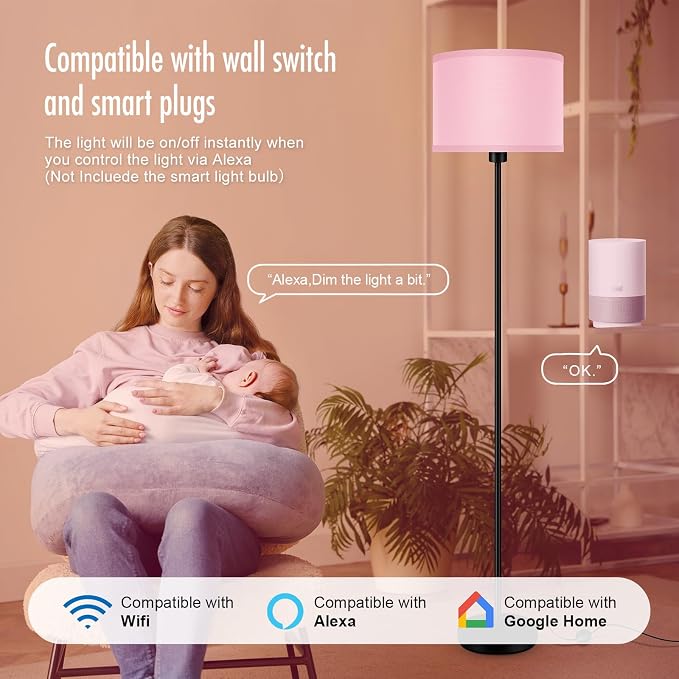 AUQUEE Pink Floor Lamp for Bedroom, Kids & Girls Room Decor, 59" Tall Small Standing Lamp with Lampshade, Foot Switch, Cute Corner Floor Lamp for Nursery, Living Room, E26 Base (No Bulb)