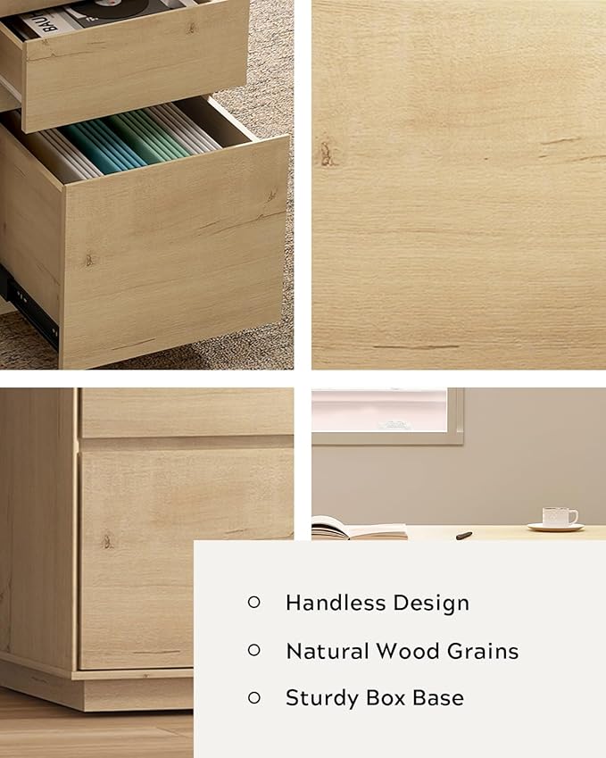 Farmhouse Executive Desk with File Drawer 59" Large Computer Desk Home Office Desk with Charging Station, Keyboard Tray, Storage Cabinet Modern Workspace for Study, Writing, Light Oak