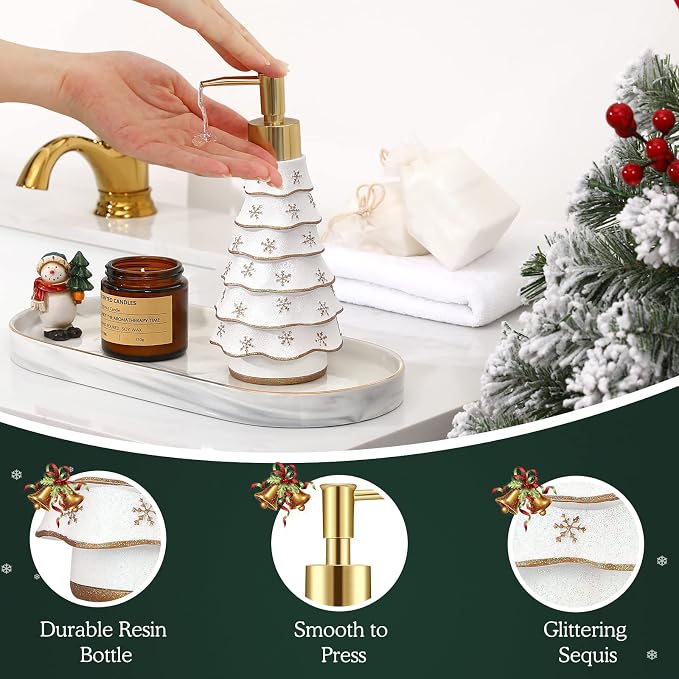 Luxspire Christmas Soap Dispenser with Glittering Sequins, Refillable with Pump, Christmas Bathroom Decor, 10oz