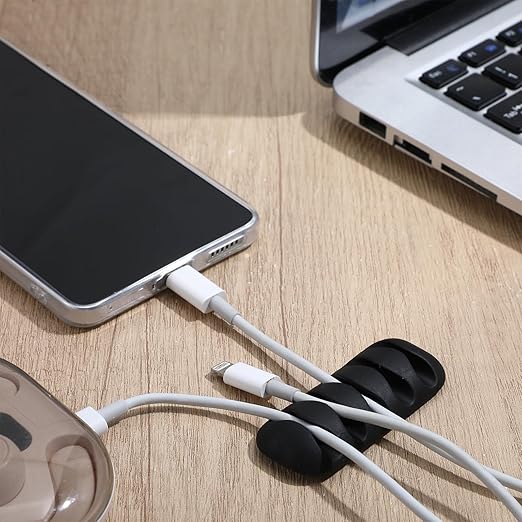 Cable Clips Cord Holder - 24 Pack Black Adhesive Cable Organizer for Desk, Car, Nightstand - Cord Management Clips for Phone Chargers, USB, Computer Cables