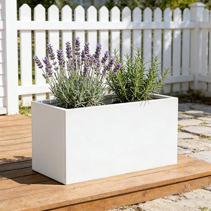 Metal Rectangular Planter Galvanized Steel Rectangle Planter White Planters Box 36" L x 15" W x 15" H Outdoor Indoor Large Heavy for Commercial Residential Plants Patio