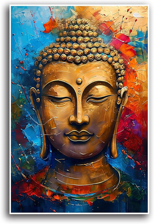 Golden Serenity Buddha Vintage Painting Wall Art Spirituality and Modern Art Wall Decor Adds Brilliance to Vibrant Home Decor 28x40in Frameless