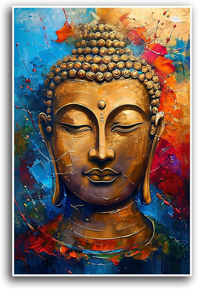Golden Serenity Buddha Vintage Painting Wall Art Spirituality and Modern Art Wall Decor Adds Brilliance to Vibrant Home Decor 32x48in Frameless