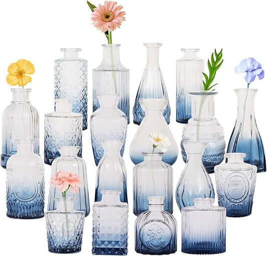 Blue Glass Bud Vases Set of 20,Small Flower Vases for Wedding Centerpieces,Bud Vases in Bulk Glass Vase for Table Decoration,Home Decor