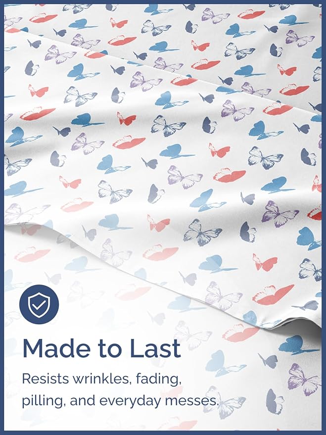 Kids Twin Size Butterfly Bed Sheets - 3 Piece Butterfly Sheet Set - Insect Themed Bedding - Soft, Cute & Cozy - Breathable & Machine Washable - Whimsical Bed Set for Boys, Girls, Teens and Toddlers
