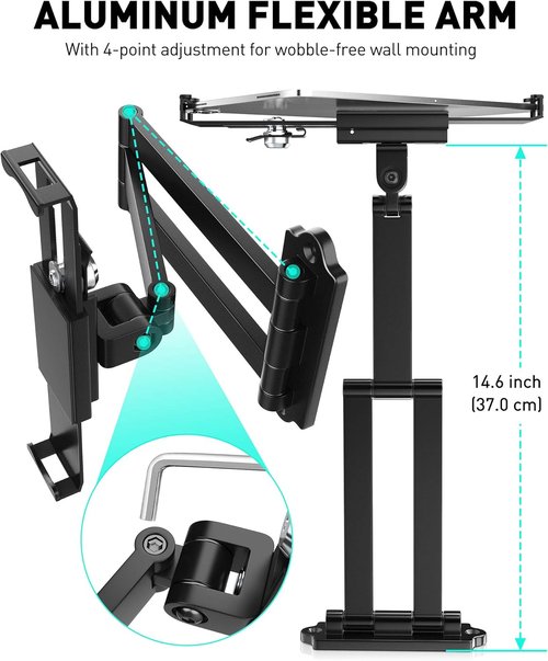 AboveTEK Tablet Wall Mount - 360° Rotating Holder with Anti-Theft Security Lock | Fits 7"-11" Tablets (Black)