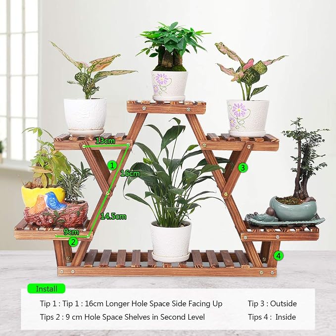 Wood Plant Stand Indoor, 6 Tiered Plant Shelf for Multiple Plants RackTriangle , A Shape Corner Flower Pot Holder for Windowsill Patio Balcony Garden Living Room (Retro,Wooden)