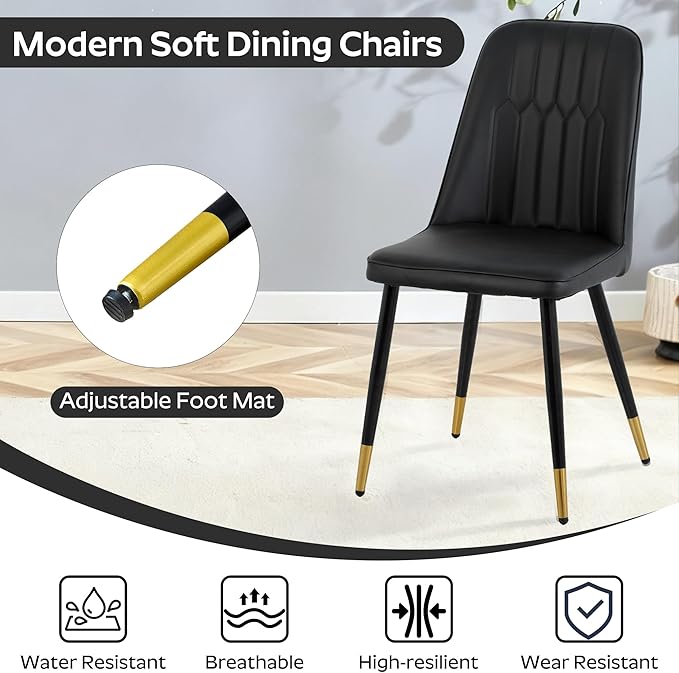 RGZ Mid Century White Round Dining Table Set for 6, 47" Large Wooden Circle Kitchen Table & 6 Black PU Leather Kitchen Chairs, Dinner Table Set for Home, Apartment, Dining Room