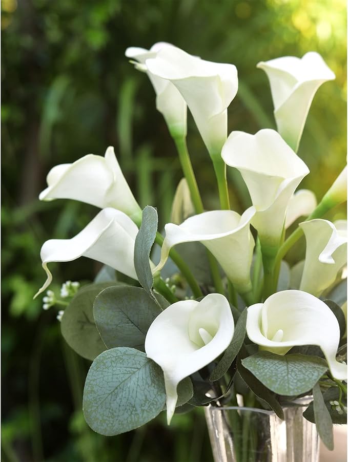 FiveSeasonStuff Real Touch Calla Lily Artificial Flowers Wedding Bridal Bouquet | Floral Arrangements | 15 Calla Lilies (Summer White)