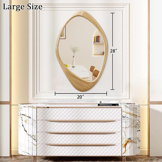 AAZZKANG Large Wall Mirror with Irregular Wood Framed 28"x20" Decorative Asymmetrical Hanging Mirrors for Bathroom Bedroom Living Room Entryway