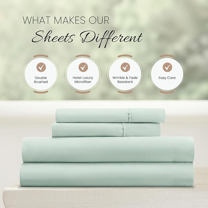 Linen Market Brushed Microfiber King Sheet Set 4 Piece – Oeko-TEX Certified Ultra Soft & Wrinkle-Free - 16" Deep Pocket Sheets - Easy Care King Size - Mint