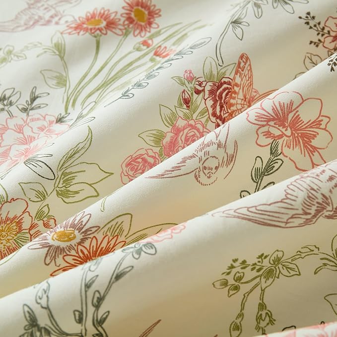 100% Cotton Duvet Cover Queen Size – Vintage Botanical Floral Duvet Cover Set with Zipper Closure, 3-Piece Soft Breathable Natural Premium Cotton Bedding Set for All Seasons