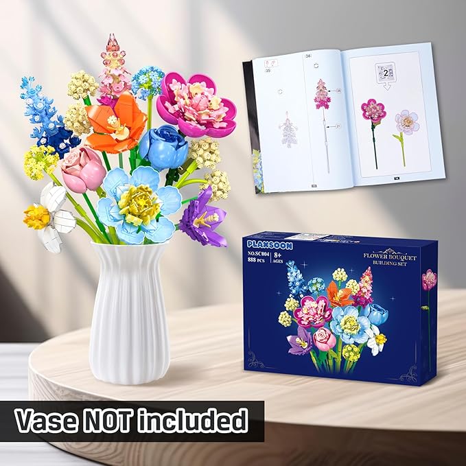 Flower Bouquet Building Set, 888 PCS Botanical Collection Building Block Toy, Flowers Rose Plant Home Decor, Valentine's Day Christmas Birthday Gift for Adults Women Boys Girls 8+