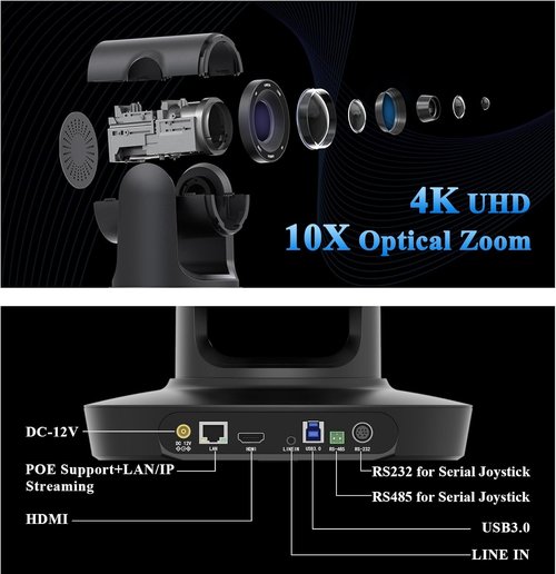 All-in-One Conference Room PTZ Camera - 4K UHD System with 10X Optical Zoom & Bluetooth Speakerphone