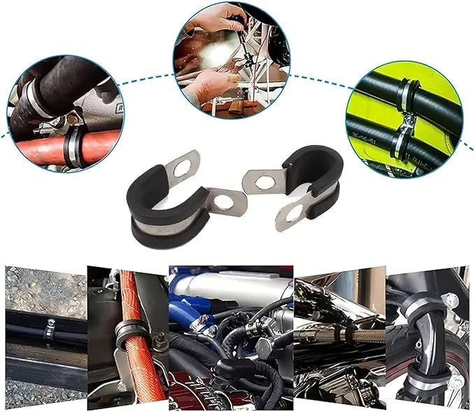 25 PCS 1 inch Cable Clamps, MISPIRE Stainless Steel Hose Pipe Clamps, Automotive Wire Rubber Insulated Clamps, Metal Clamps for Tube, Pipe and Wire Cord Installation